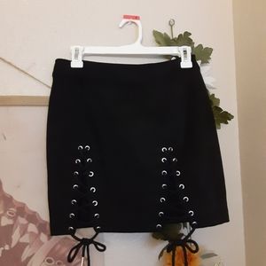 Sexy black mini skirt suede mini skirt cut out laces zipper closure